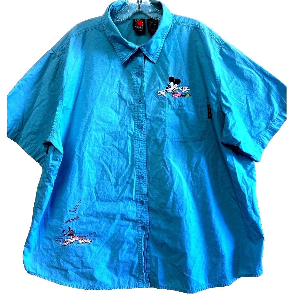 Mickey Unlimited Disney Embroidered Womens Button Up Shirt‎ Size 22W/24W Blue
